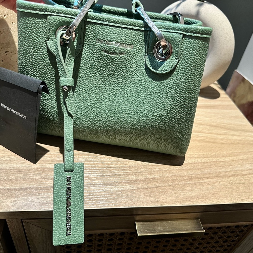 Emporio Armani Green Textured Leather Tote